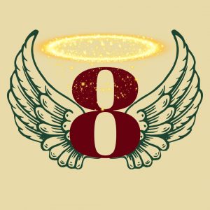 8 mit engelsfluegeln und heiligenschein